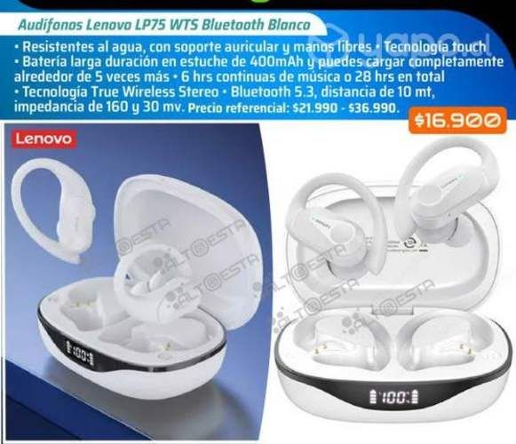 Audífonos Bluetooth Lenovo LP75 Blancos WTS