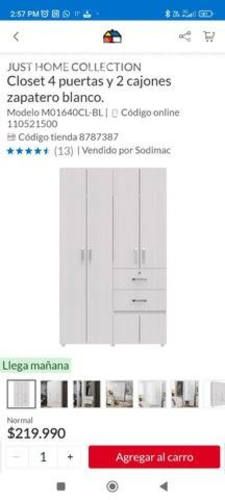 Closet 4 puertas 2 cajones nuevo