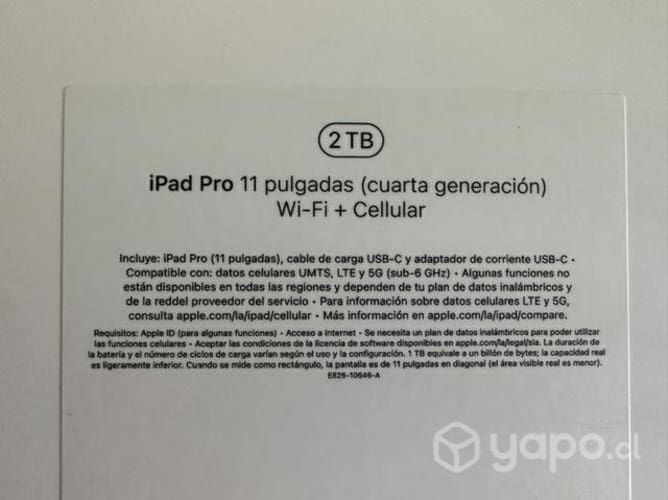 IPad Pro 11 pulgadas 4ta gen, 2TB. Wifi+ cel 4g