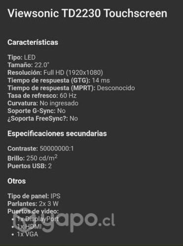 Monitor viewsonic td2230 ful hd