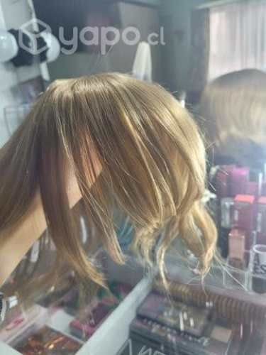 Postizo de cabello humano, con flequillo tono 8