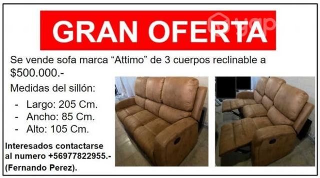 sofa marca Attimo de 3 cuerpo reclinable