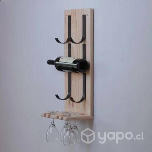 Repisa Porta vinos para 2 botellas y 4 copas