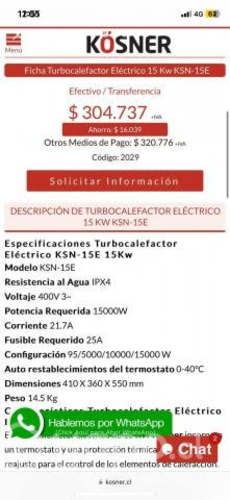 Turbocalefactor Eléctrico KSN-15E 15KW