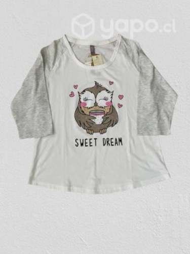 Polera pijama mujer "index". blanca. m-3/4. t/l