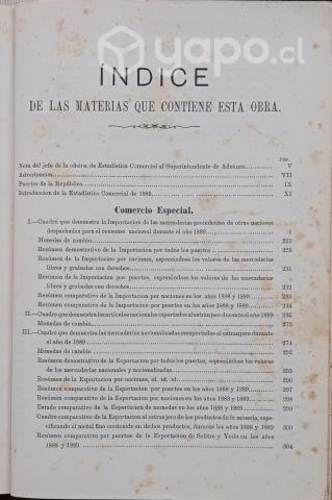 Estadistica Comercial Republica De Chile Año 1889
