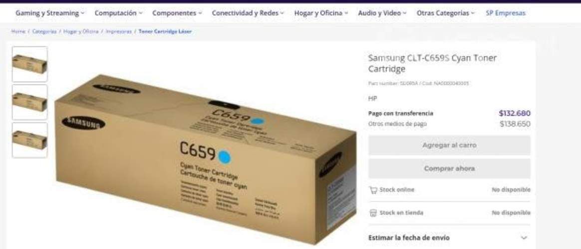 Cartucho de toner color cyan, samsung c659