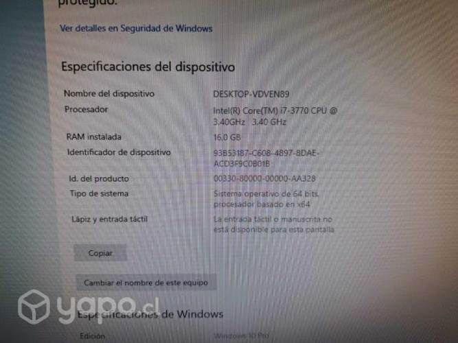 PC Gamer + Monitor, mouse y teclado