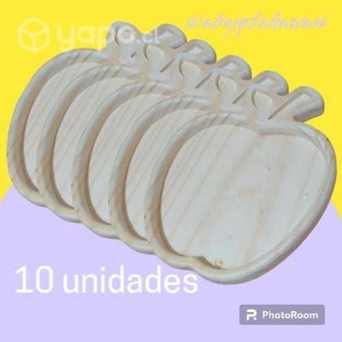 Pack de 10 platos de madera temática de manzana