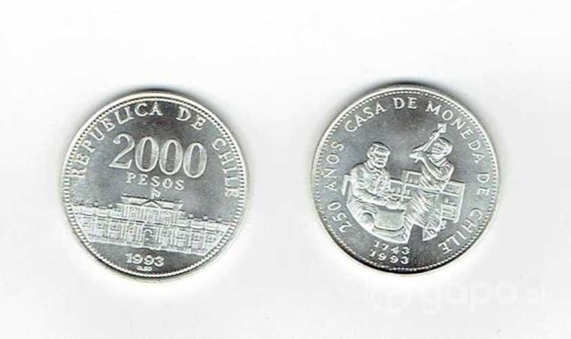 Moneda De Chile Conmemorativa, 2000 Pesos, 1993