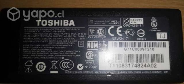 Cargador Toshiba Negra 19V 2.37A