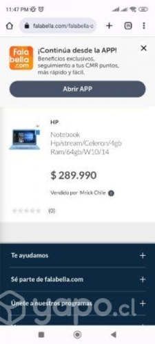 Notebook HP stream 14-cb116ds
