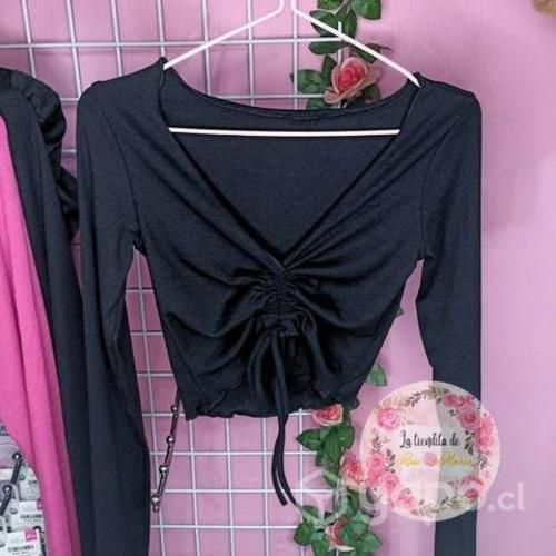 Crop Top Manga Larga Fruncido