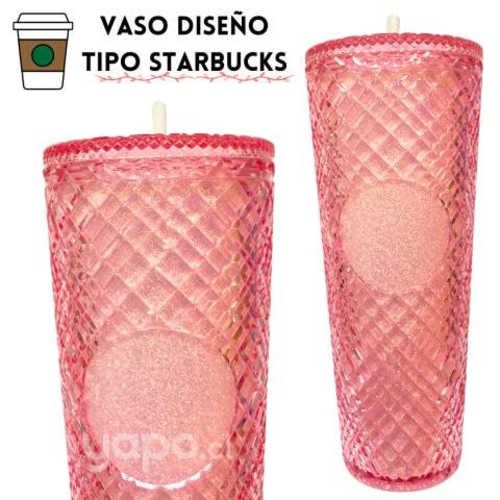 Vaso Térmico Rosa Glitter Brillos Tipo Starbucks 7