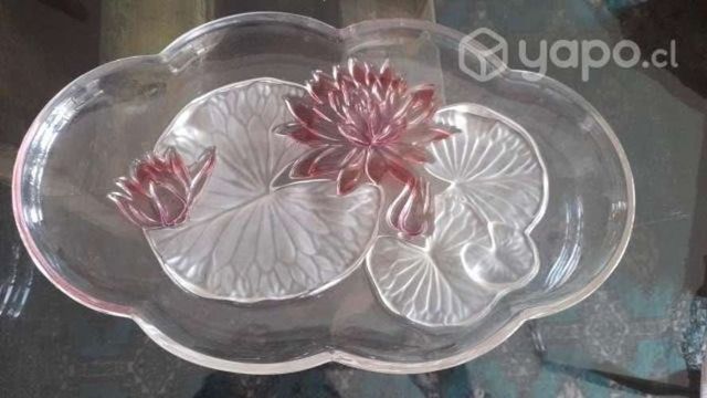 Juego de Fuente y Plato de cristal tallado.Nuevo