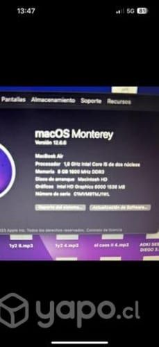 MacBook Air 2017 8g ram disco sólido 250