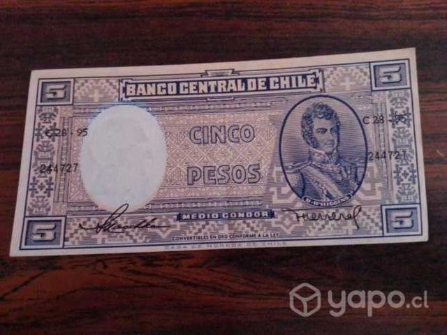Billete antiguo Chile, Cinco pesos