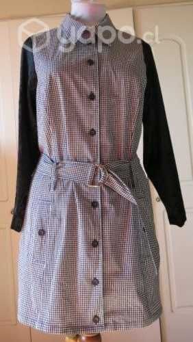 Vestido Cuadrillé Blanco con Negro Mang Terciopelo