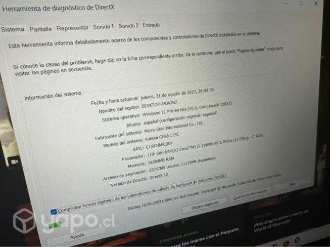 Notebook Gamer MSI KATANA GTX 1650 i5 11th