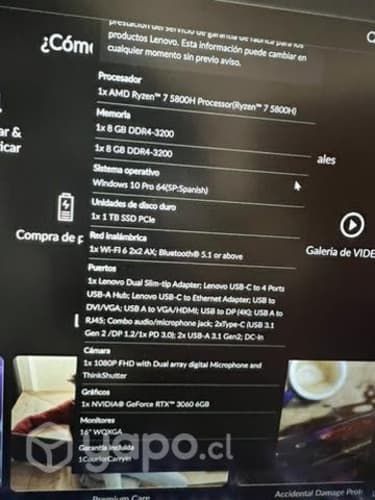 Notebook Gamer Lenovo 16P Gen2 RTX 3060 Ryzen7