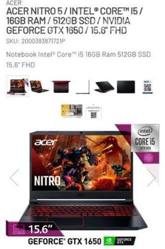 Acer Nitro 5 /i5/16GbRam/512GBSSD/GTX1650