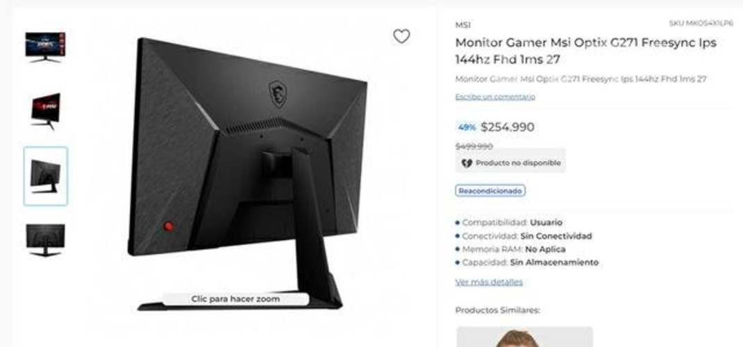 Monitor gamer msi optix g271 Ips 144hz ms 1