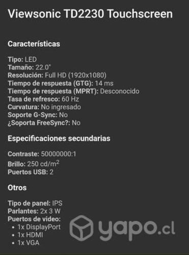 Monitor viewsonic touch full hd td 2230