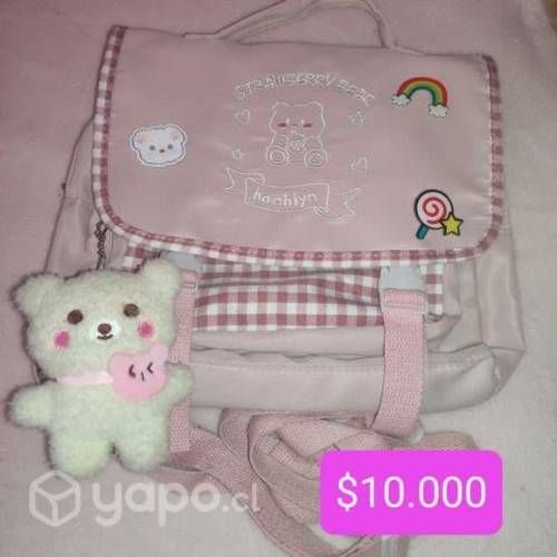 Mochila/Bolso Rosado Con accesorios