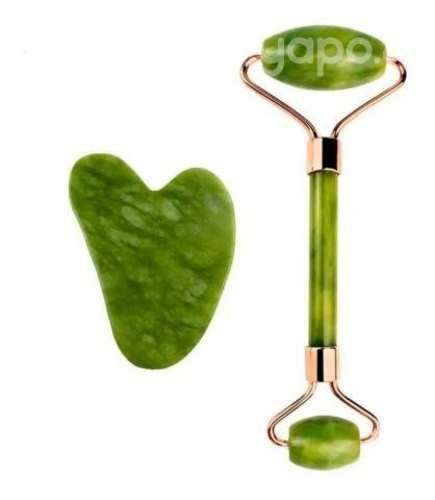 Rodillo Jade Masaje Facial Linfático + Piedra Gua