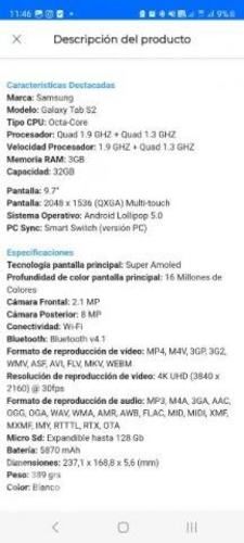 Tablet samsung galaxy tab S2