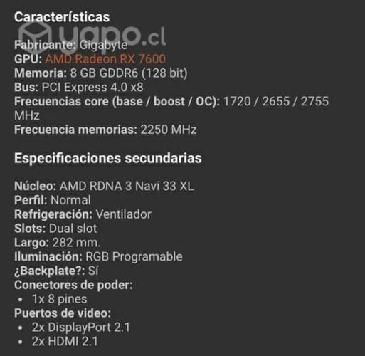 Tarjeta gráfica GIGABYTE RX 7600 8GB