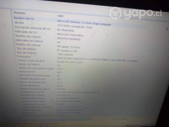 Notebook HP 15 bw0xx