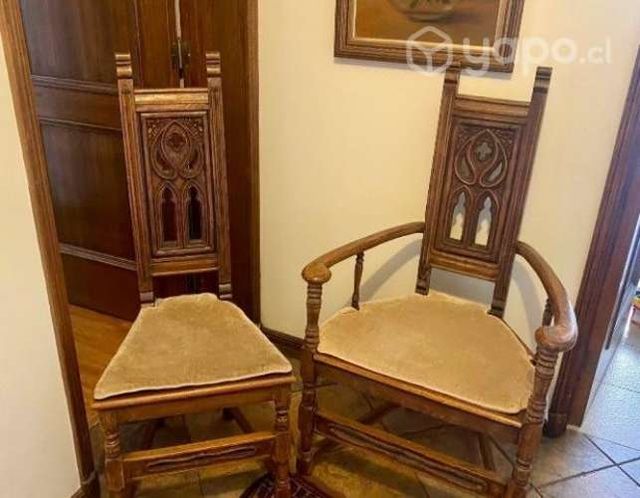 Juego de 4 sillas y 2 sítiales antiguos de madera
