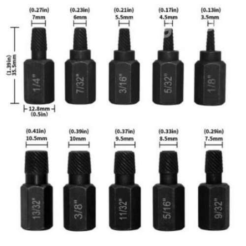 107389 juego extractor de pernos cortados 10 pcs -