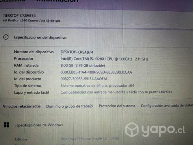 Notebook HP pavilionx360Convertible Pantalla Touch