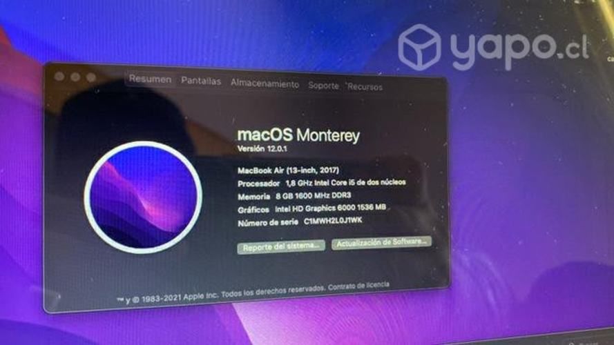 Computador MacBook Air 13 año 2017