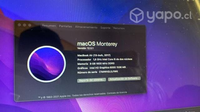 Computador MacBook Air 13 año 2017