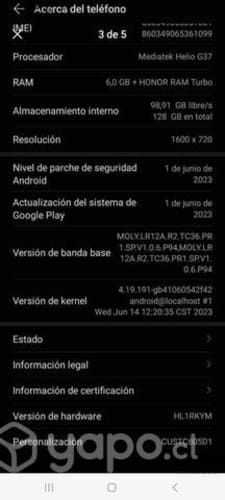 Honor x7a 128 gb ram 6gb