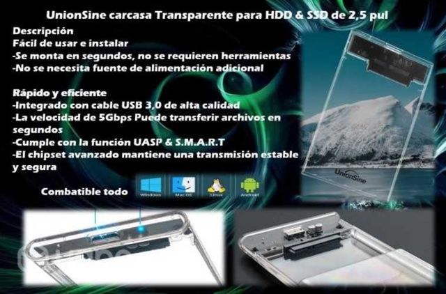 UnionSine carcasa Transparente para HDD & SSD de 2