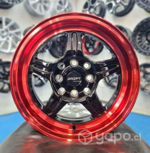 Llantas Aro 14x6 4x100 y 4x114 Negra Borde Rojo