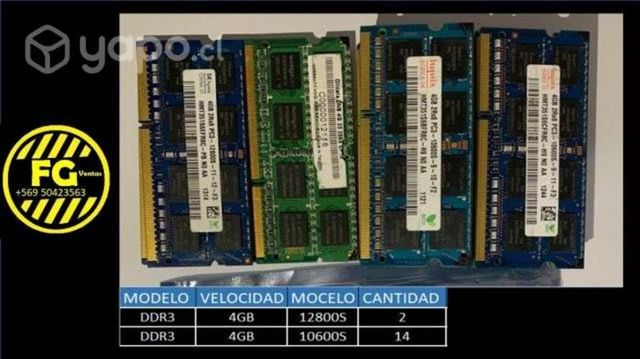 Memorias 4GB 12800s y 10800s Notebook