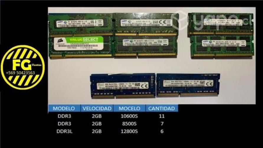 Memorias DDR3 2Gb Varias NOTEBOOK