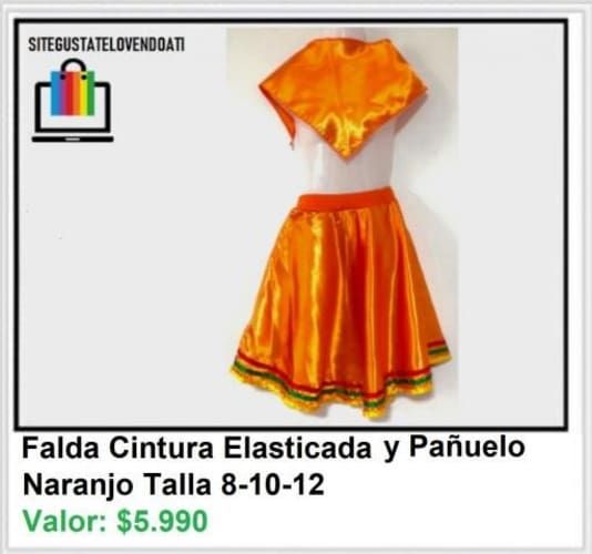 Falda Cintura Elasticada y Pañuelo Naranja