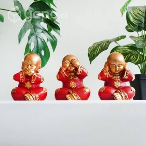 Juego 3 budas sabios dorado con rojo 37277