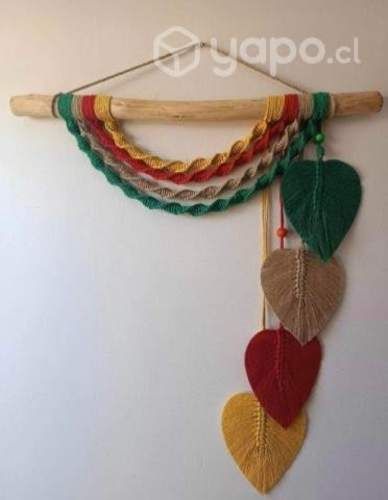 Hermoso mural de hojitas en macramé