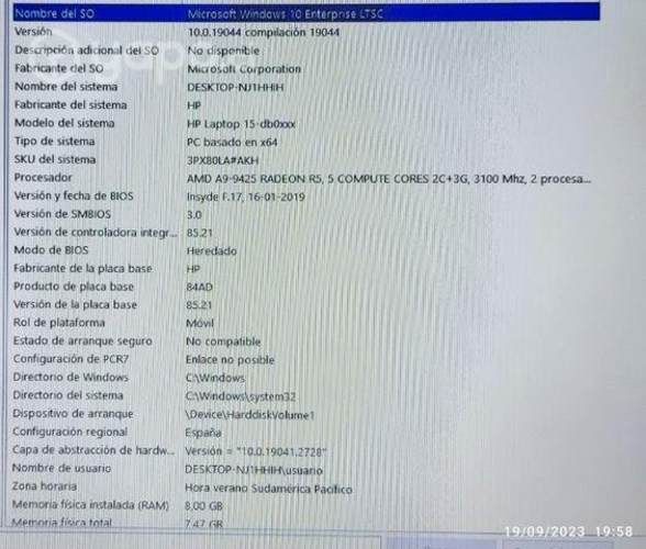 Notebook HP 15-db0010la