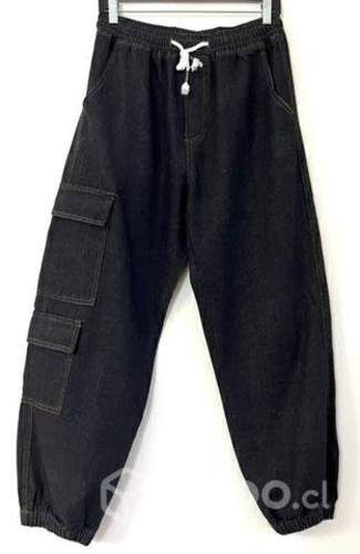 Jeans Cargo No Elástico Sin Marca Talla 38/40 Negr