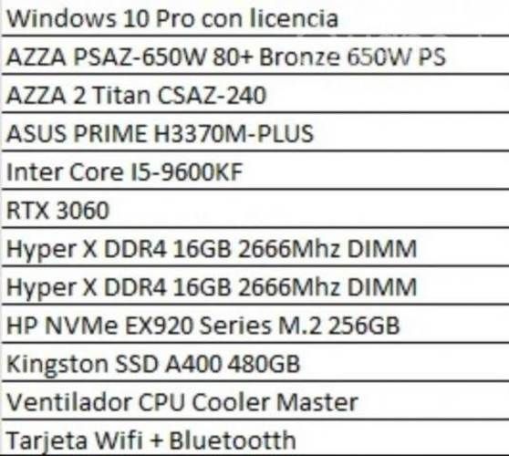 Computador gamer gama alta Rtx3060 Core I59va 32ra