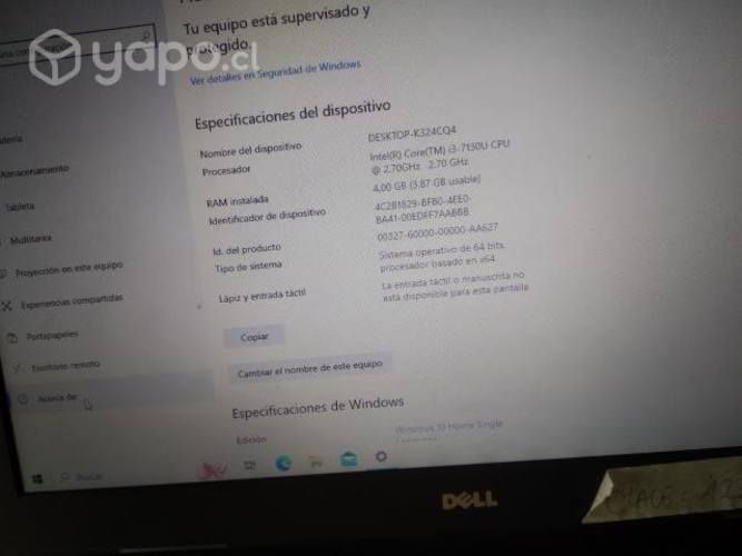 NOTEBOOK Dell i3 séptima generación con cargador o