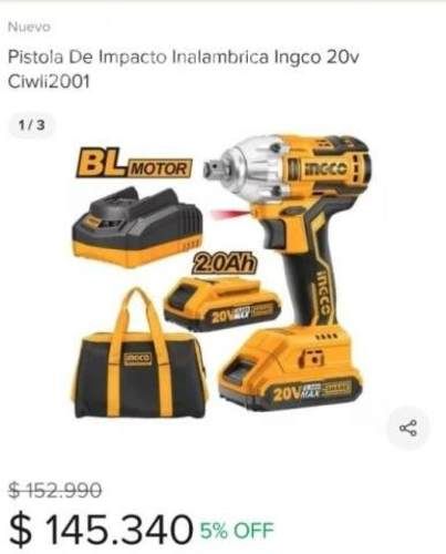 Pistola de impacto inalambrico ingco 20V